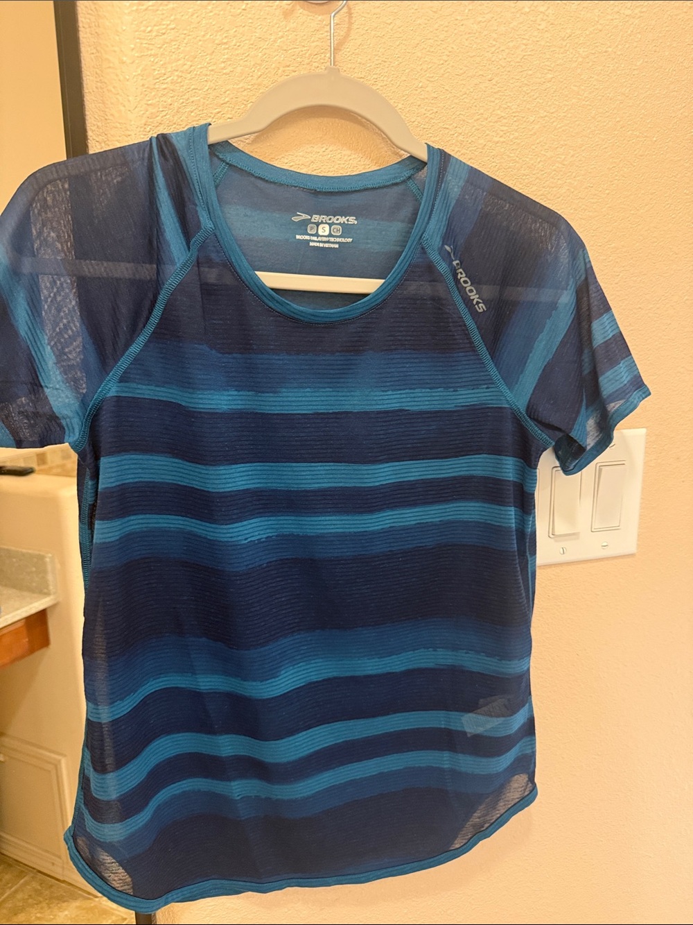 Brooks Blue Striped Short-Sleeve Kids Performance Tee